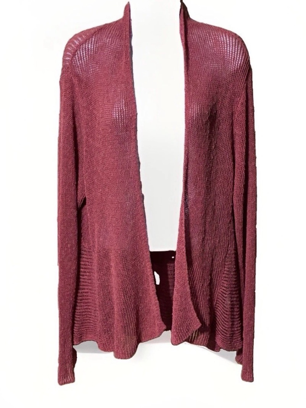 Eileen Fisher Open-Front Draped Flowy Crochet Knit Cardigan 2x Linen Coral